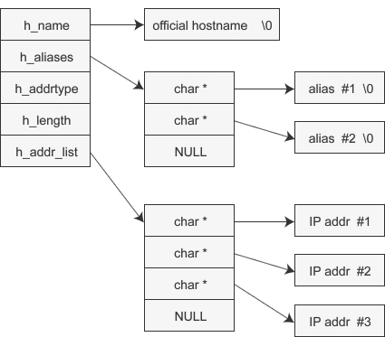 hostent 结构体的组成