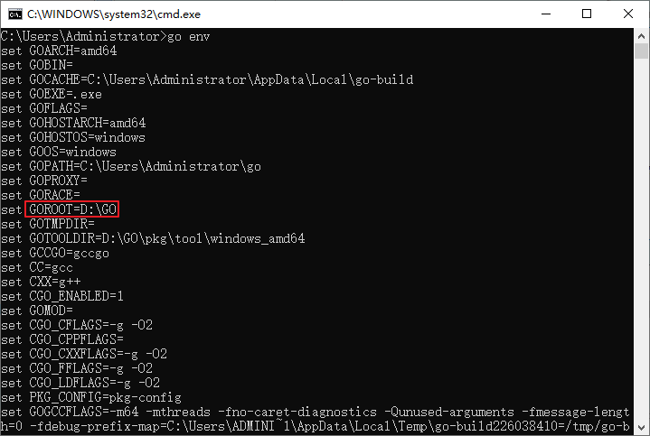 使用go env命令查看Go语言开发包的相关信息