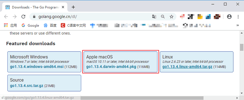 下载Mac OS版Go语言开发包